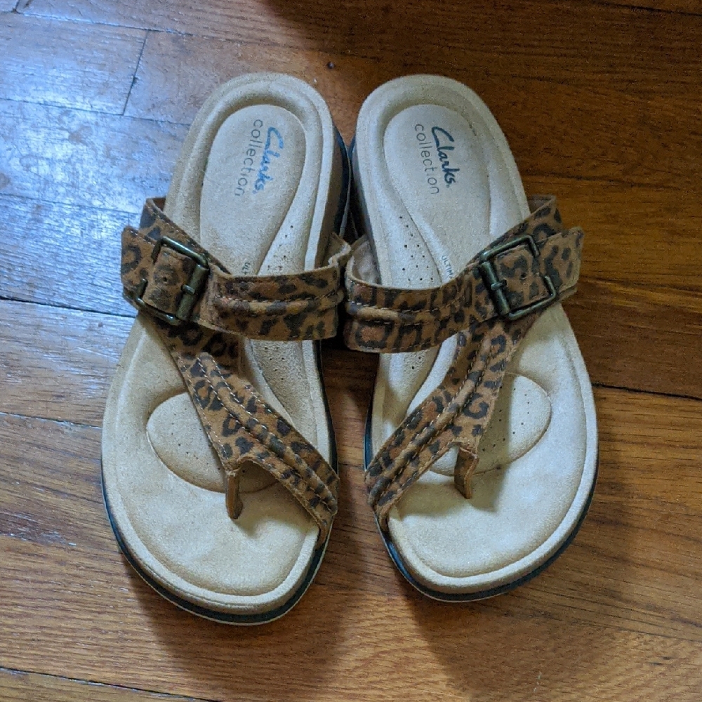 Clarks Animal Print Sandals with Buckle